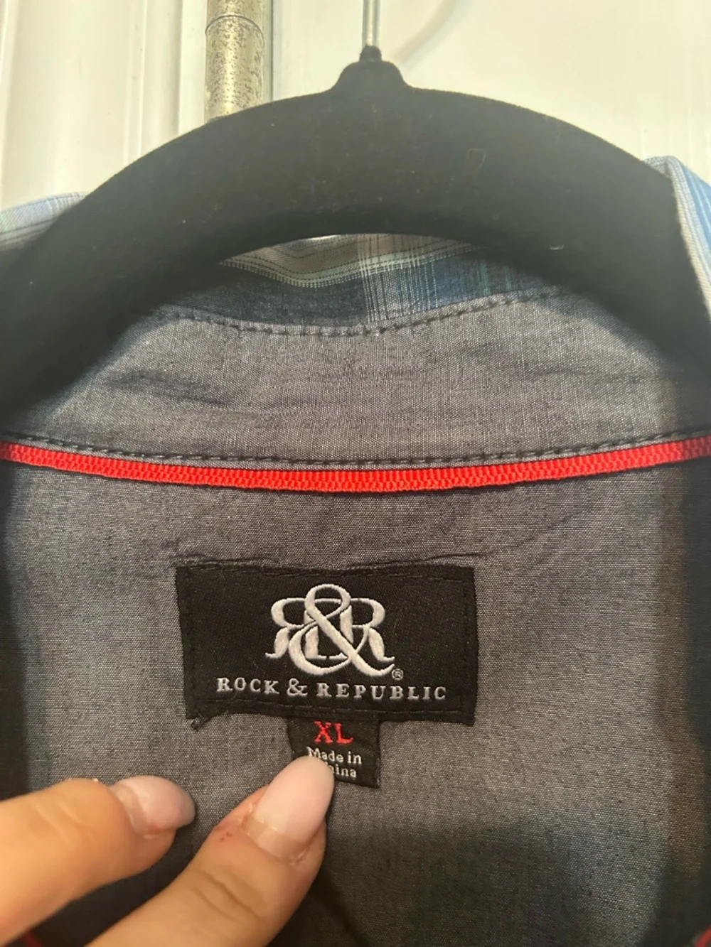 Rock & Republic Gray and Blue Plaid Button-Down Shirt - Picture 6 of 7